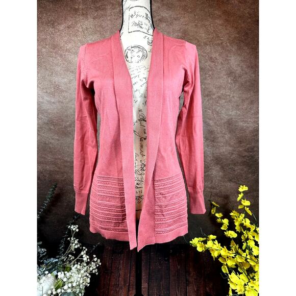 Lety & Me Gabby Pointelle Detailed Cardigan - Coral - size S - Picture 1 of 10